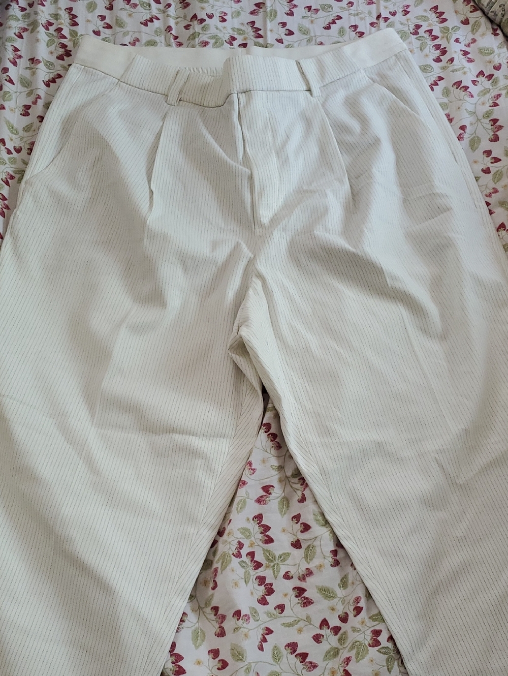 Uniqlo Cream Pinstripe Dress Pants for Men